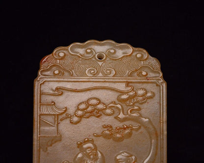 China Natural Hetian Jade Hand Carved Pine Figure Story Statues Pendant Jewelry