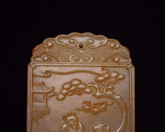 China Natural Hetian Jade Hand Carved Pine Figure Story Statues Pendant Jewelry