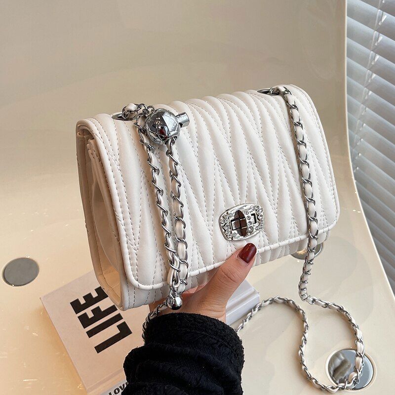 Leather Handbag Chain Handle Shoulder Messenger Bags Small Square Bag 14*20*7 CM