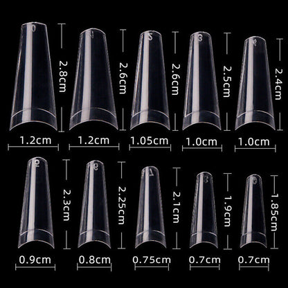 500pcs/Bag XXL Extra Long Coffin Nail Tips Half Cover Press Clear Fake Nail-ca