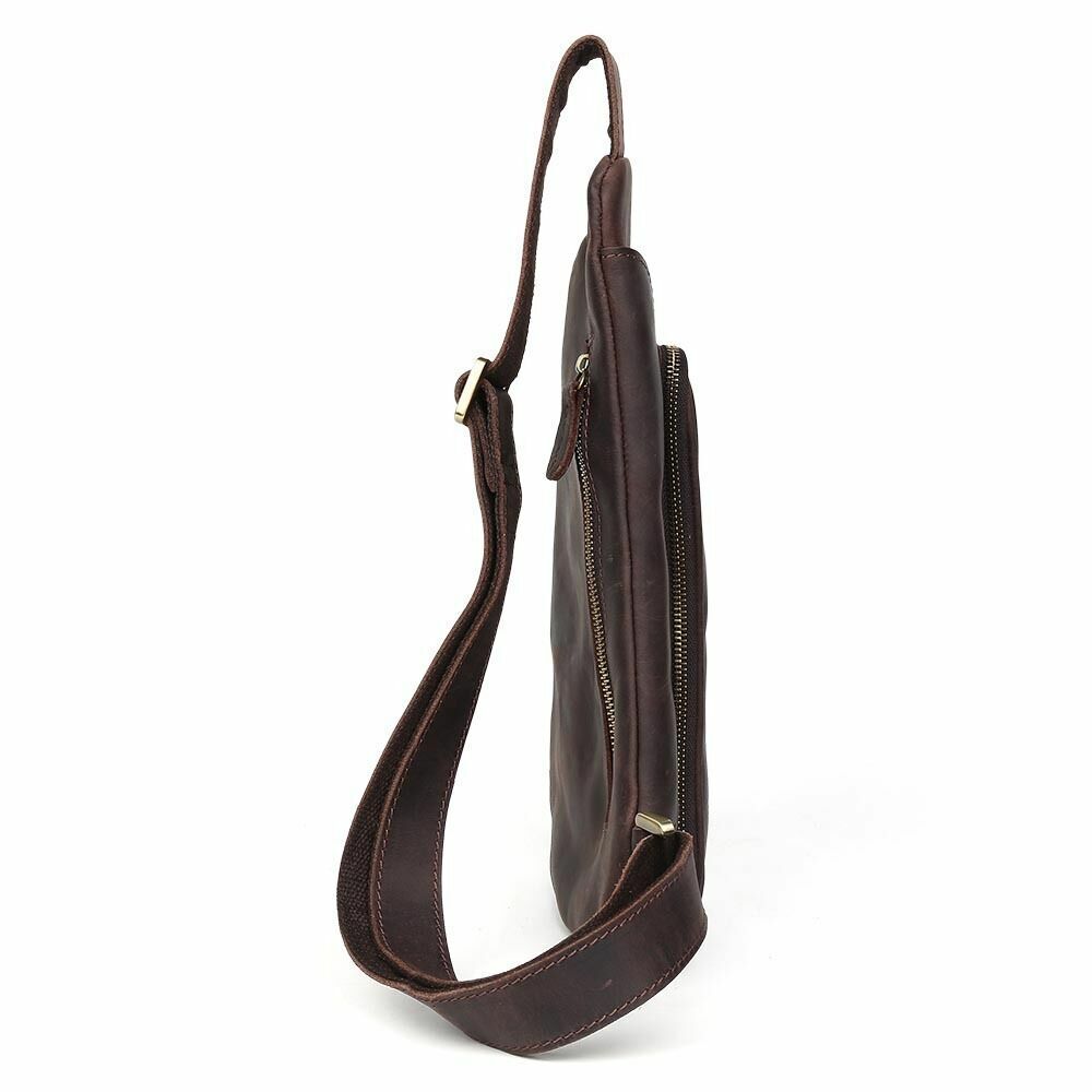 Men's Brown Real Leather Small Shoulder Sling Bag Sports Pouch Pack Cross Body