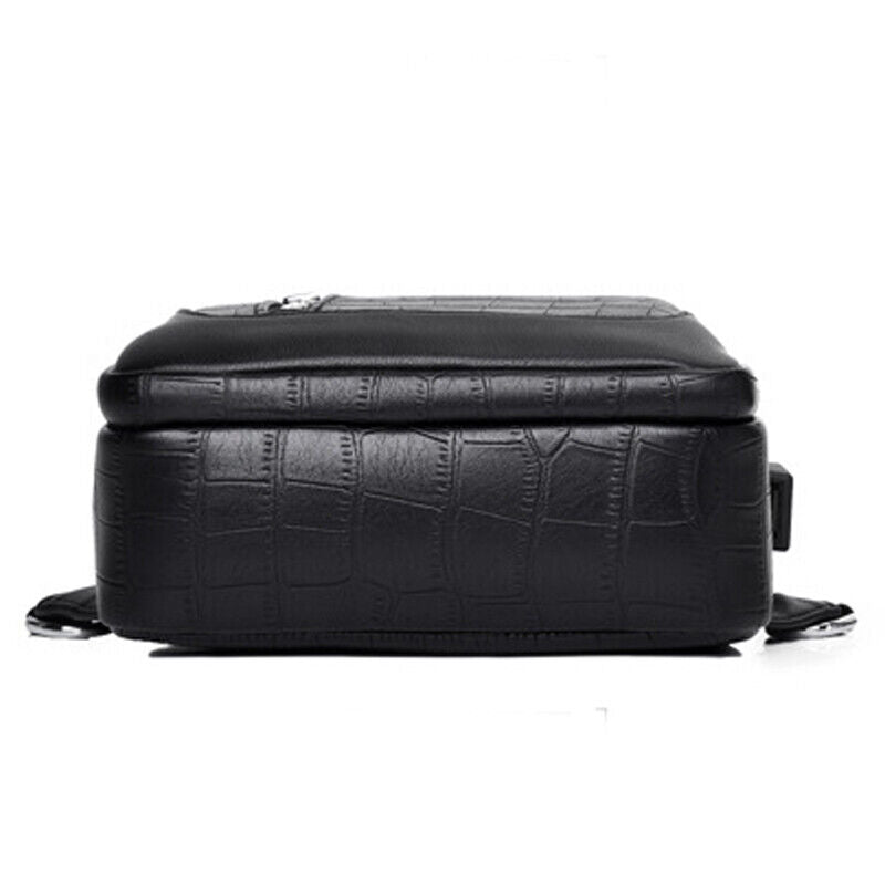 Men's Sling Backpack 100% Genuine Leather Crocodile Crossbody Chest Bag Daypack