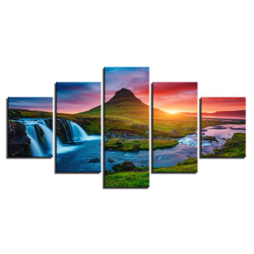 Mountain Waterfall landscape 5 Pcs Canvas Wall Art Painting Poster Home Decor