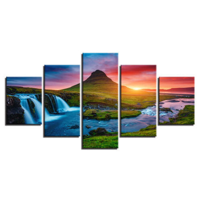 Mountain Waterfall landscape 5 Pcs Canvas Wall Art Painting Poster Home Decor