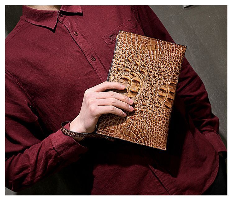 Crocodile Pattern Genuine Leather Envelope Bag Men Clutch Wristlets Bag Cowhide