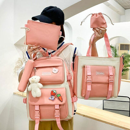2023 4 Pcs Sets Children's School Backpack Women's Bookbag School Bags Girls