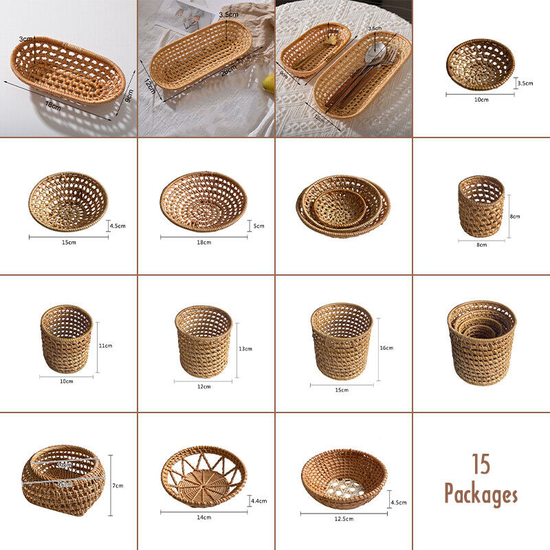 Handwoven Bread Basket Rattan Wicker Storage Tray Tea Drinks Snack Holder NEW