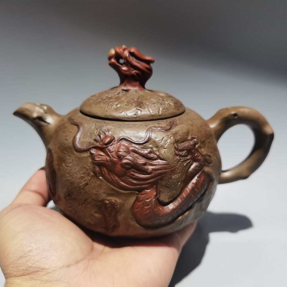 Vintage Chinese Yixing Purple Clay Teapot Zisha Ceramic Carving Dragon Tea Set