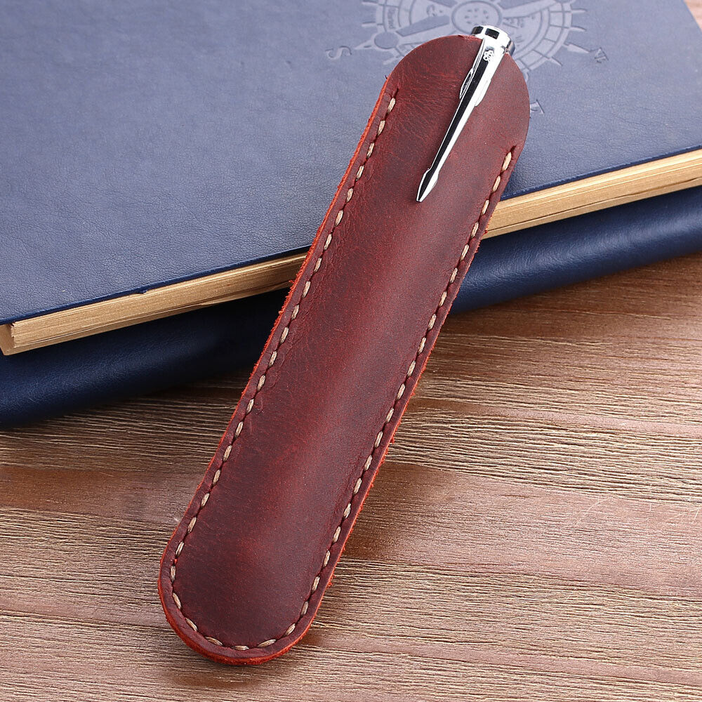 Handmade Cowhide Leather Bsuiness Single Pen Bag Vintage Pencil Case