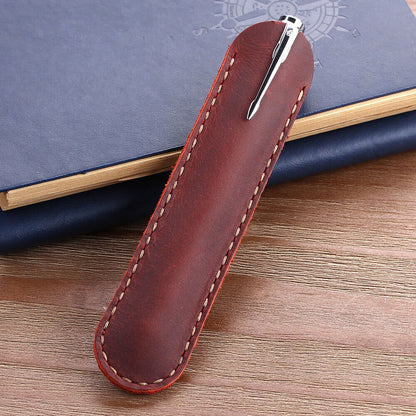 Handmade Cowhide Leather Bsuiness Single Pen Bag Vintage Pencil Case