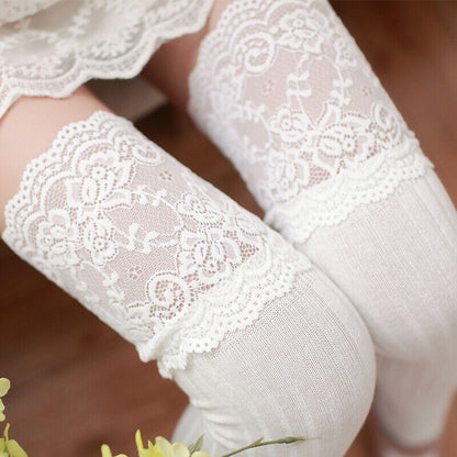 Women's Ladies Over-The-Knee Long Socks Lace Striped Thigh High Soft Stocking