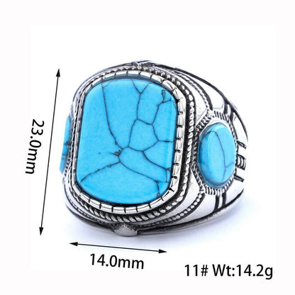 Mens Jewelry 316l Stainless Steel Oval Blue Turquoise Men Ring Stone Size 7-13