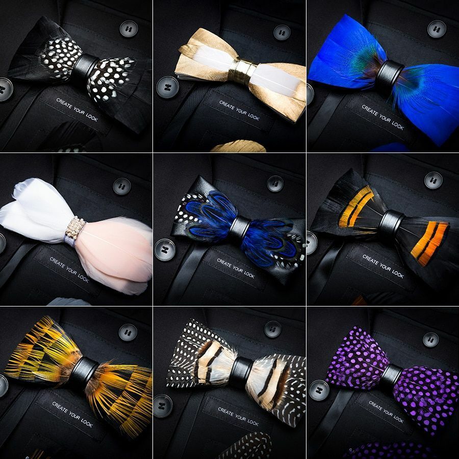 Men's Luxury Bowtie 12x5cm Peacock Feather Leather Bow Ties Fashion Party Formal