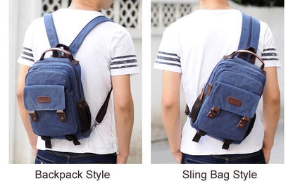 Convertible Canvas Small Mini Backpack Rucksack Chest Pack Sling Bag Travel