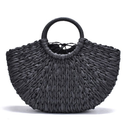 Handmade Bag Pompon Beach Weaving Paper Straw Bag Wrapped Moon Shaped Pouch 1 pc