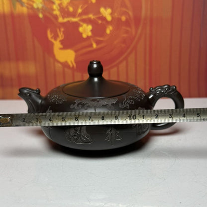 Vintage Chinese Yixing Purple Clay Teapot Zisha Ceremony Carving Collectible Art