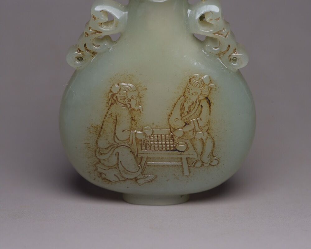 Vintage Chinese Hetian Jade Snuff Bottle Carving Figure Story Statue Gift Rare