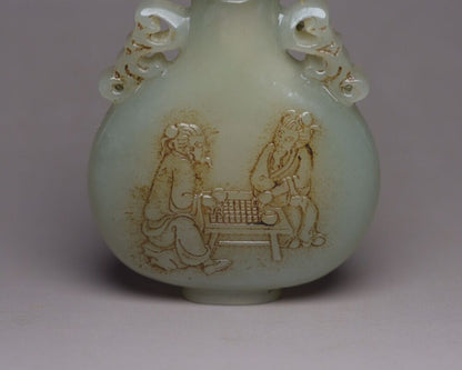 Vintage Chinese Hetian Jade Snuff Bottle Carving Figure Story Statue Gift Rare