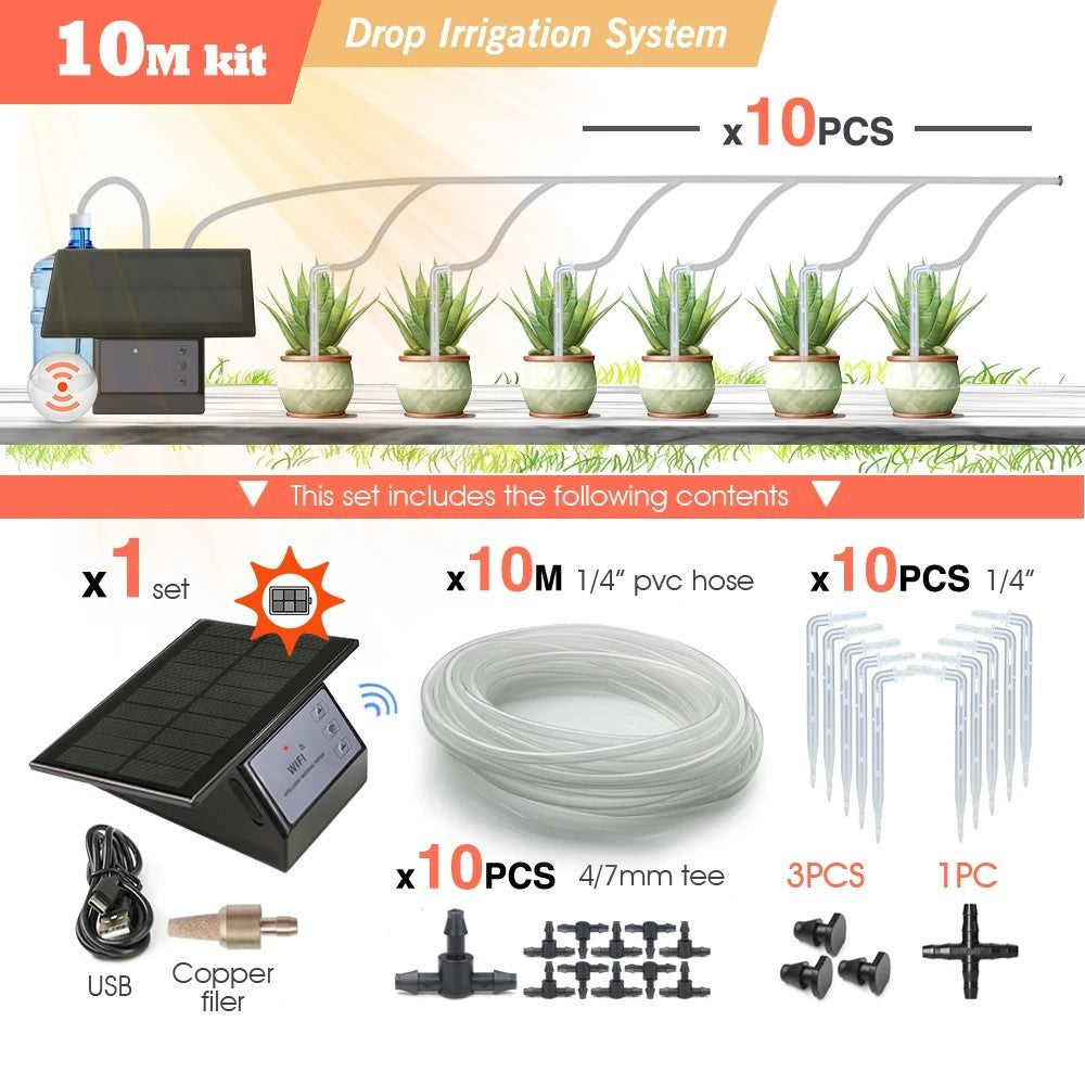 Solar Power Timer Smart Drip Irrigation System Remote Control Watering Kit