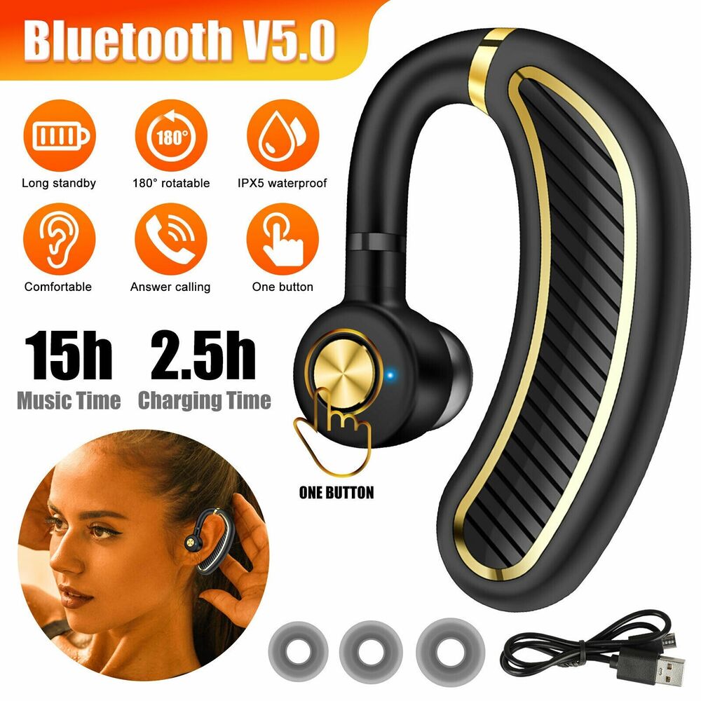 Wireless Bluetooth 5.0 Earpiece Headset Driving Trucker Earbuds Noise Cancelling