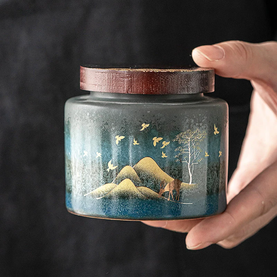 Golden Deer Ceramic Tea Canisters for Storage Food and Tea