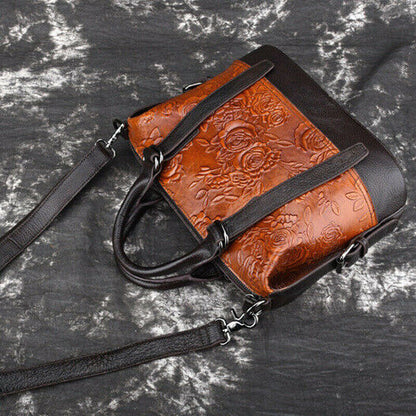 Vintage Women's Hi-Q Genuine Leather Handbags Embossed Designer Shoulder Bags