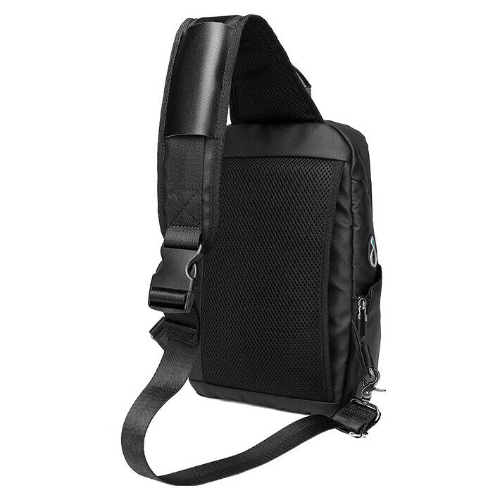 Men's Sling Backpack Oxford cloth Waterproof Crossbody Bag Black Daypack USBport
