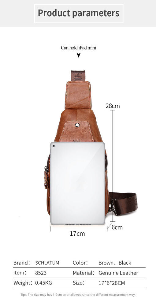 Sling Backpack for Men Chest bag Crossbody Bag Shoulder Bag 100% Genuine Leather