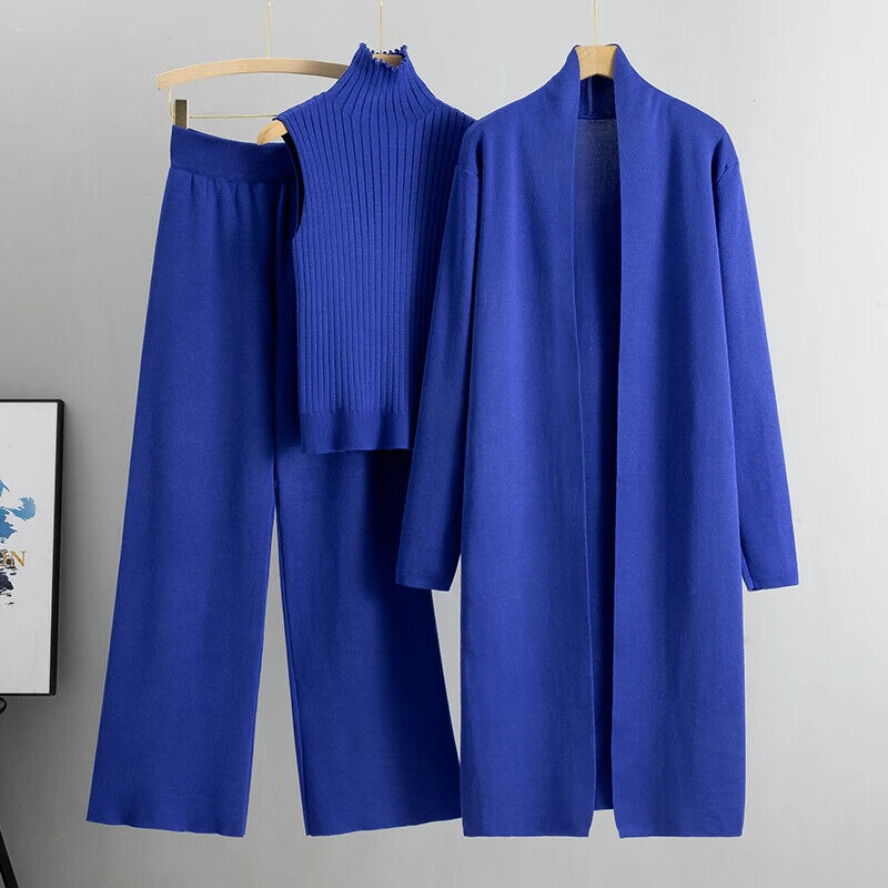 Women Cardigan Tracksuits Pant Set Ladies Sweater Suit Ladies 3 Piece Set