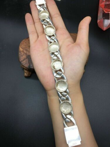 Asian old miao silver hand cast cool statue bracelet jewel gift