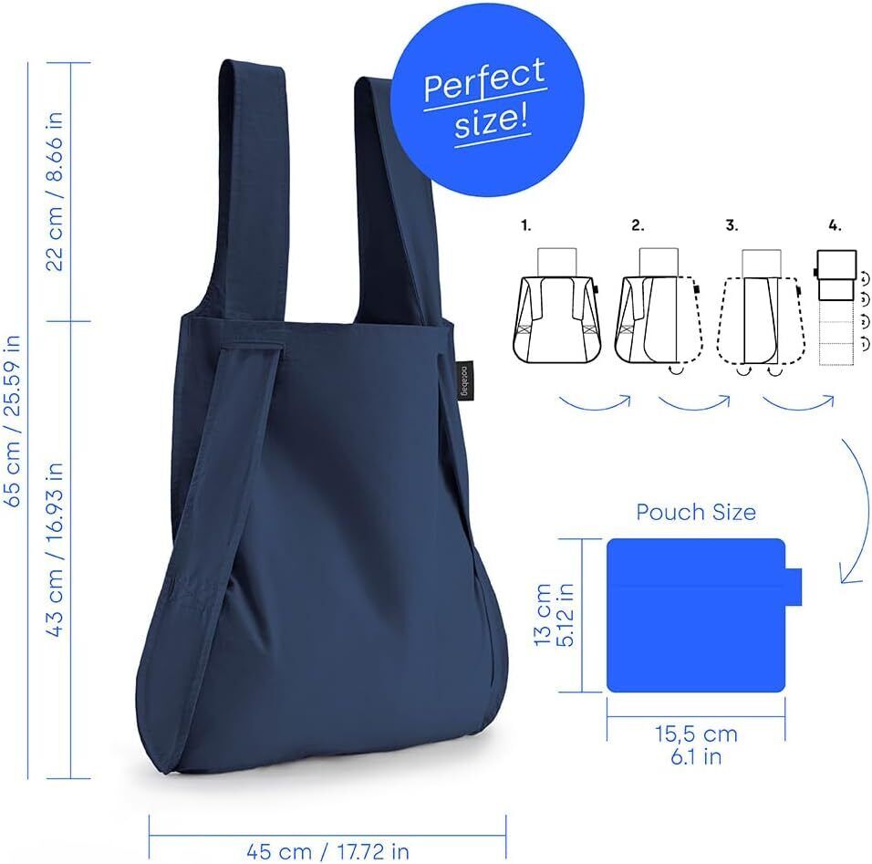 Notabag 2 in 1 Convertible Backpack - Water Resistant, Original, Navy Blue