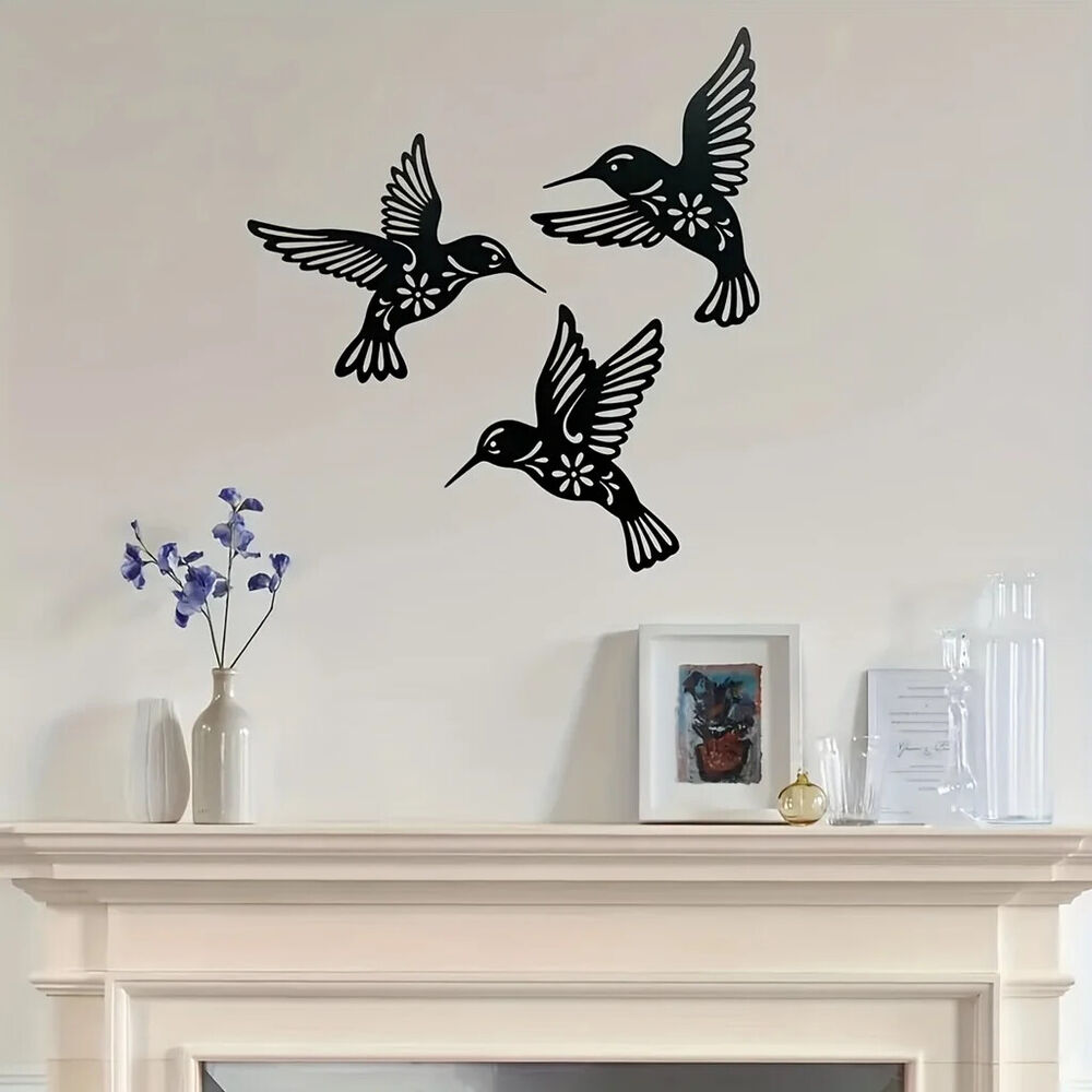 1pc Metal Hummingbird Wall Art Decor, Hollow Out Iron Bird Sculpture Waterproof