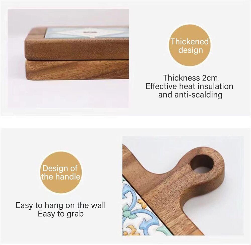 Wooden Inlay Ceramic Tiles Mats Rack High Temperature Trivet Pot Holders Pads
