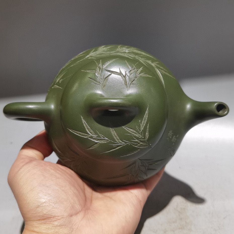 Chinese Yixing Purple Clay Teapot Zisha Handmade Ceramic Carving Bamboo Teaware