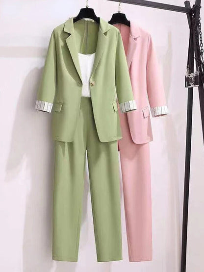 Women's Suit Female Blazer Leisure Pants Suit Jacket 3 Piece Jacket Pants Set