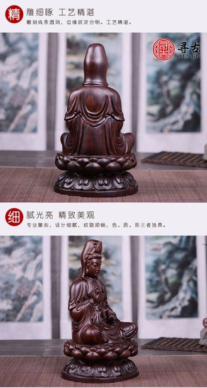 8",China Buddhism Wood Carved GuanYin Kwan-yin Buddha Statue Lotus Goddess 20cm