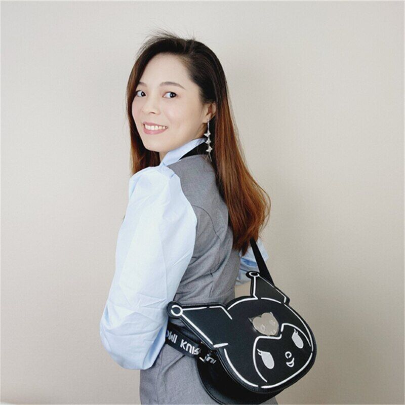 Kuromi Black Embroidered Messenger Bag Shoulder Bag Pu Leather Clutch Coin Purse