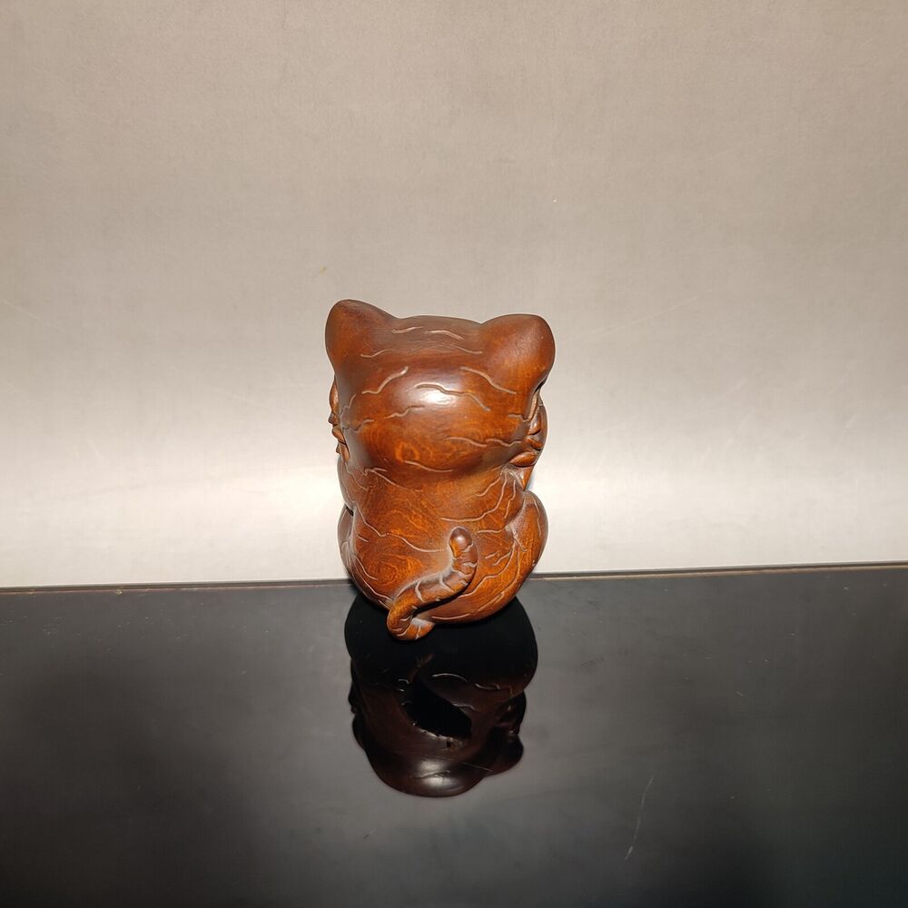 Chinese Boxwood Wooden Statue Statuette Animal cute Tiger home decor sculpture