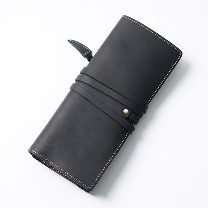 Handmade Cowhide Leather Pen Pouch Vintage Roll-up Pencil Case Bag Pen Curtain