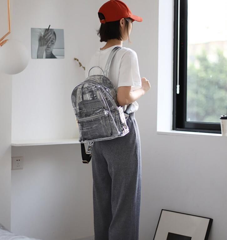 Waterproof Backpack Leisure Beach Bag Transparent Purse Split Leather 27*33*13CM