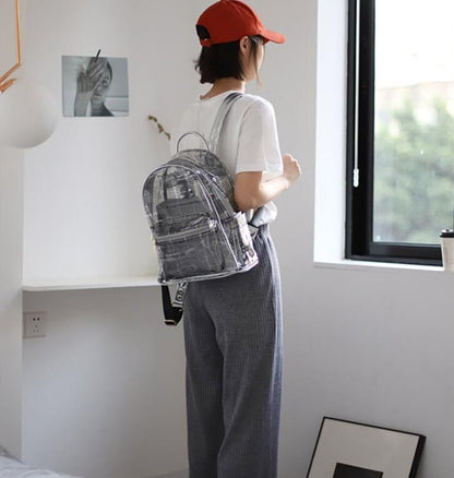 Waterproof Backpack Leisure Beach Bag Transparent Purse Split Leather 27*33*13CM