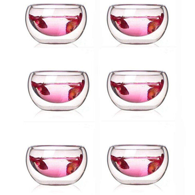 Chinese Tea Cup Tea Set Double Wall Glass Heat Proof Teacup Coffee Tea Set 6Pcs