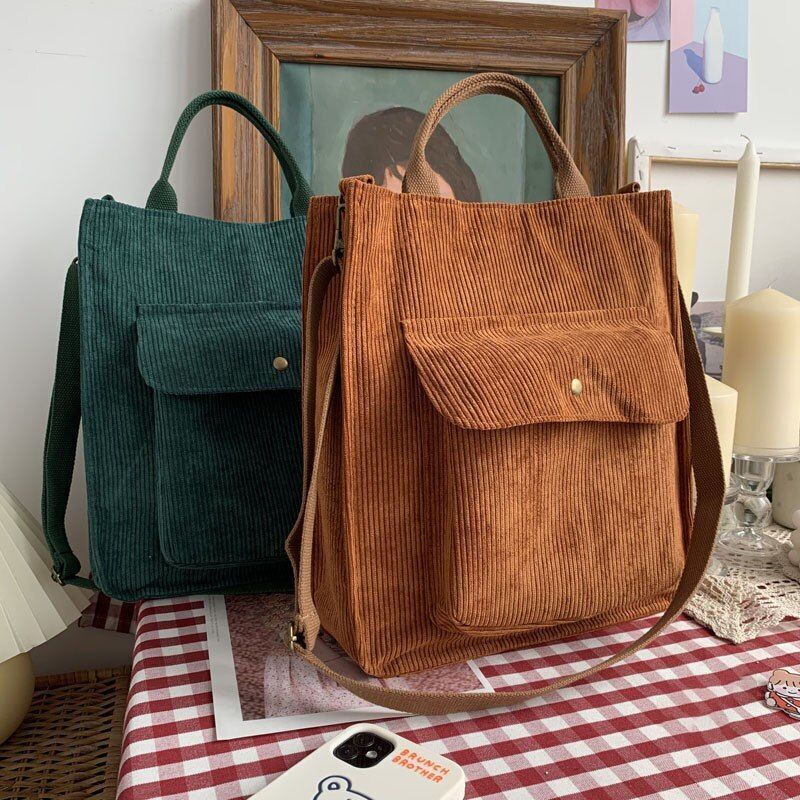 Corduroy Bag Women Shoulder Bags Handbags Spring Summer Bookbag Canvas Tote Bag