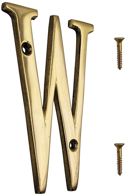 4-inch House Letter with Mounting Screws, Polished Brass, Shiny Gold Color