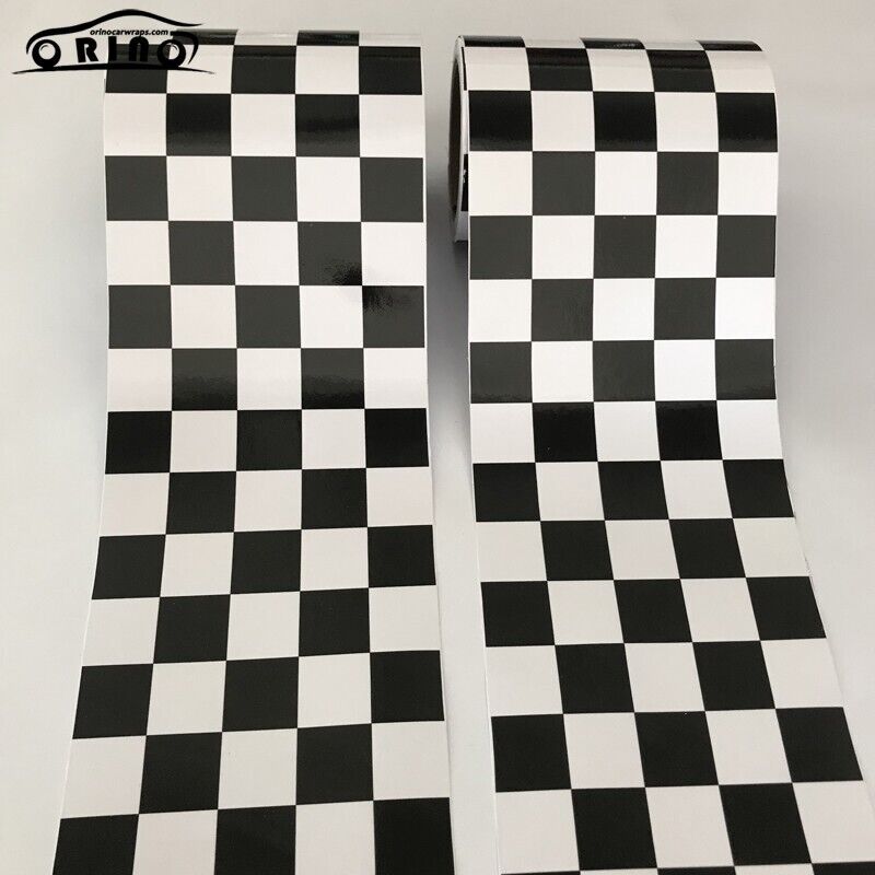 Car Vinyl Film Gloss Black White Checkered Racing Flag Foil Wrap Self Adhesive