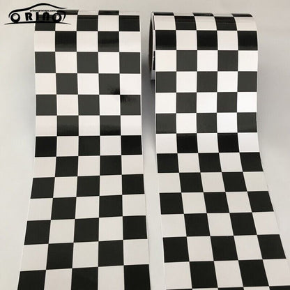 Car Vinyl Film Gloss Black White Checkered Racing Flag Foil Wrap Self Adhesive