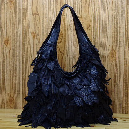 Designer Women's Genuine Leather Multi-color Handbag, Tassel Tote Shoulder Bags