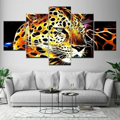 Abstract Leopard Animal Face Poster 5 Panel Canvas Print Wall Art Home Decor