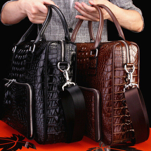 Top Cowhide Crocodile Alligator Embossed Men Business Briefcase Handbag Bag QR