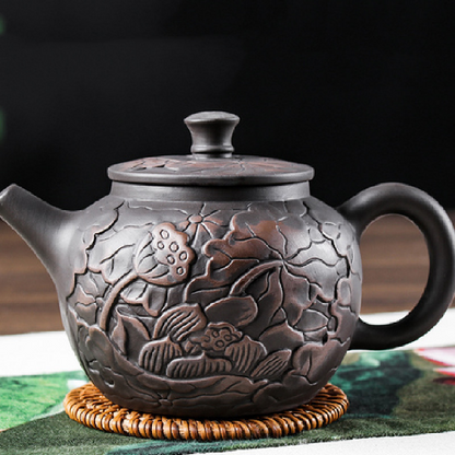 1pc Yixing Tea Pot Purple Clay Teapots Beauty Kettle Hand Carved Pot Tea Set